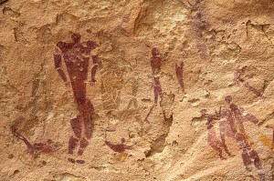 Cave paintings including swimmers at Wadi Sura
